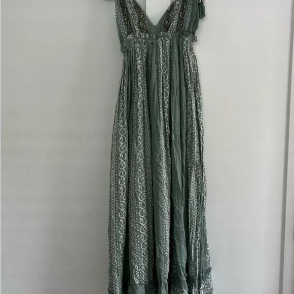 Boho Maxi Dress with Tassel Straps in Sage Green - Picture 7 of 10